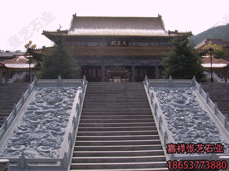 寺廟青石九龍石雕御道-石雕御路-石壁畫(huà)