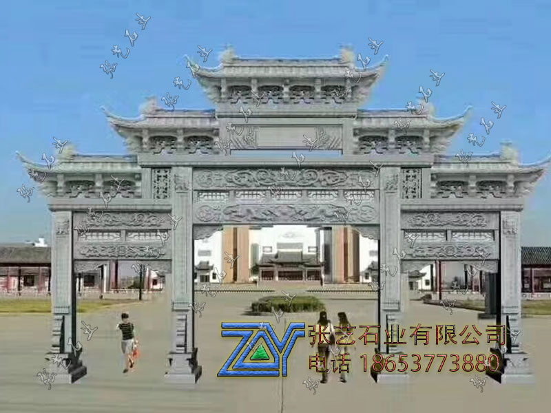 青石三門(mén)五帽石牌樓-設(shè)計(jì)石牌坊